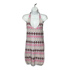 Princess Polly Jude Halter Mini Dress Printed Argyle Knit Slim-Fit Exposed Back